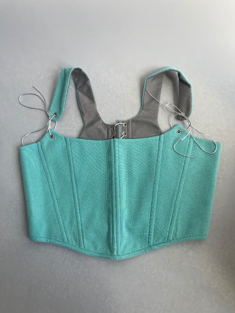 Women’s Corset Top Size L Turquoise Aqua Piqué Cotton Lined Lace-Up Back